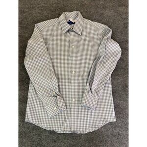 Egara Long Sleeve ButtonUp  Blue Brown Plaid Slim Fit Mens‎ Cotton Shirt Size L